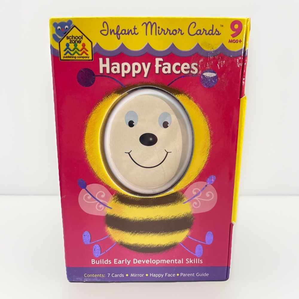 School Zone Happy Faces Infant Mirror Cards 7 Double-Sided Cards Cognitive